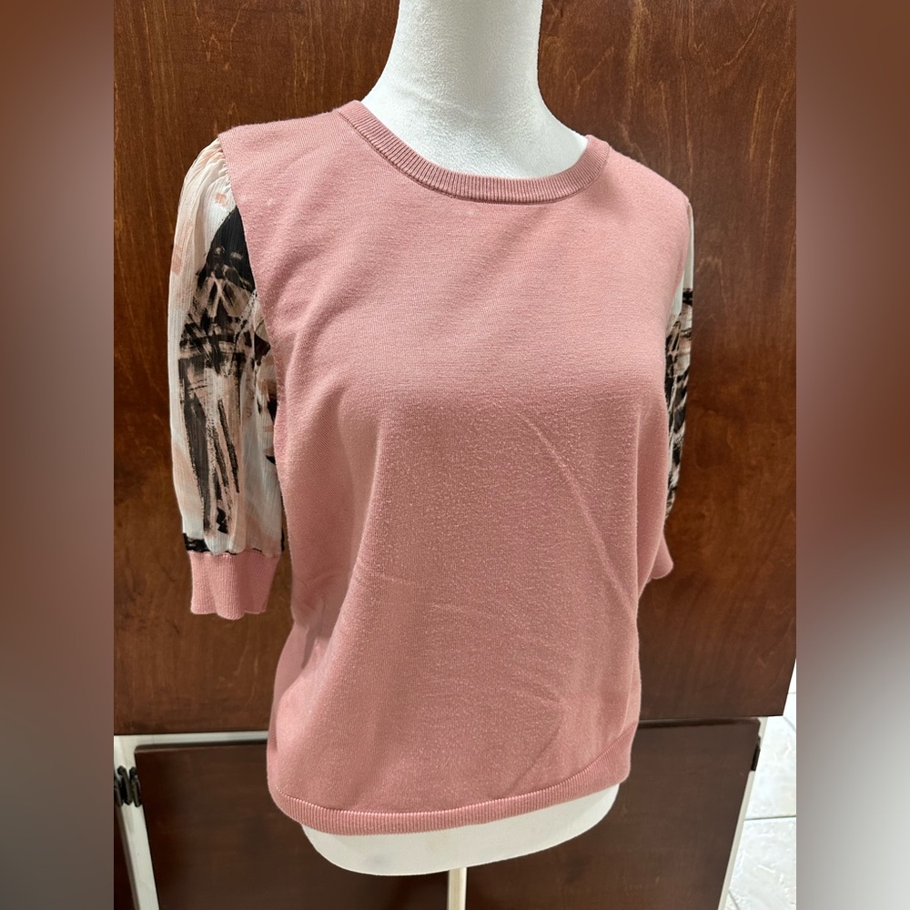 Pink Women's Top with Patterned Sleeves